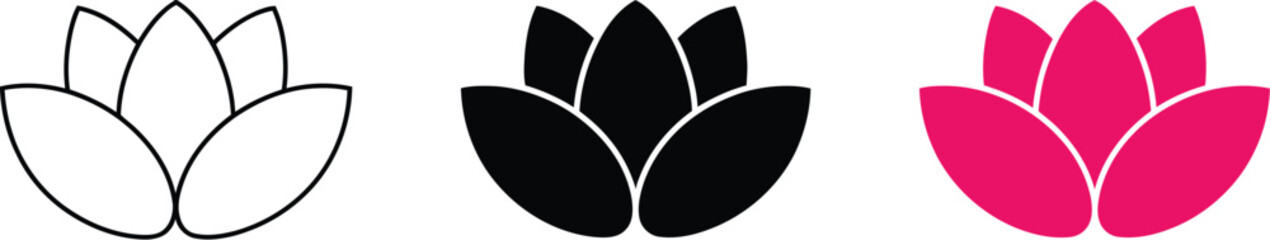 Poster - Lotus flower vector illustration set in black white and pink for design and decoration symbol icon art editable vector illustration with png format