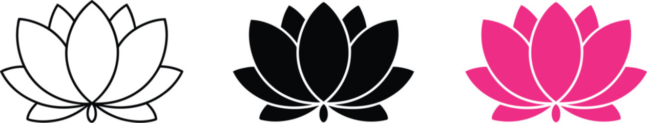 Fototapete - Lotus flower vector illustration in outline black and pink colors floral design element for print and web use editable vector illustration with png format
