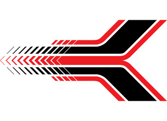 Poster - Abstract Arrow. Red and black striped vector pattern for car body, boat, motorcycle, sportswear, toy, Sports design element. Racing stripe. thin lines. Speed.