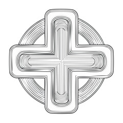 Poster - Abstract Christian Cross in Circle Repeating Line Art Design on Dark Backdrop