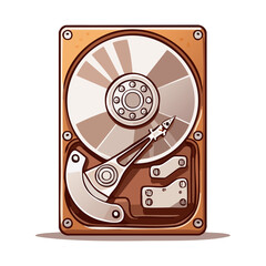 Poster - Isolated Hard Drive Computer Part Illustration Depicting Data Storage Technology with Electronic Components and Disk Platter