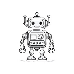 Poster - Retro Style Cartoon Robot Illustration Standing on Black Background with Antenna and Circular Body