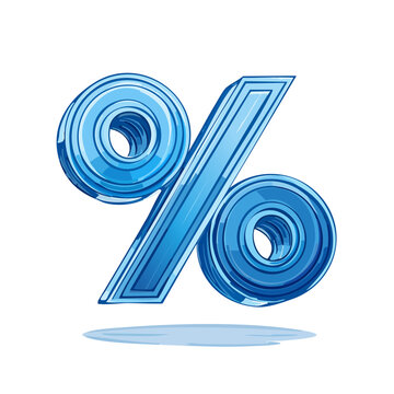 Blue glossy percentage sign 3D rendering on black background symbol of discount and financial concept shiny render