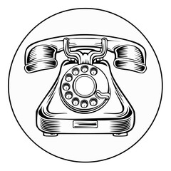 Poster - Vintage Rotary Telephone Icon in Black and White Circle, Communication Technology Design