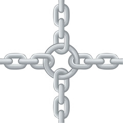 Poster - Chains Connected in a Cross on a Black Background, Links Interlocked for Strength and Security
