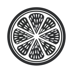Poster - Black and white graphic illustration of a sliced citrus fruit on a black background