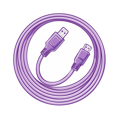 Poster - Purple HDMI and USB cables coiled in a circle for electronics connection and data transfer featuring modern technology isolated on black