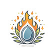 © FryArt - Illustration of water drop surrounded by flames, leaves, and stars on a black background