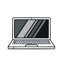 Leinwandbilder - Doodle illustration of a white laptop computer, isolated on black background, technology concept