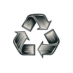 Poster - Recycling Symbol Engraved Arrow Graphic on Black Background Environmental Conservation Concept