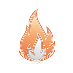 Poster - Stylized flame illustration on black background represents heat light and energy concept with orange gradient and white outline