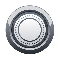 Poster - Metallic Round Button Interface Element Chrome Detailing Perforated Ring on Black Background Sleek User Icon