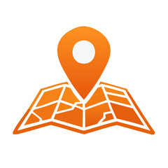 Poster - Orange Map Icon with Location Pin: Route Navigation, Direction and Travel Guide