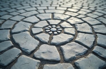 Aufkleber - Circular stone paving design. Grey paving stones form circle. Stone wall texture. Abstract background for design projects. Cobblestone pavement detail. Exterior design element. Architectural,