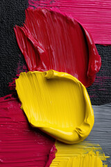 Poster - Bold color palette of vibrant yellow, red, and gray paint on a textured canvas surface