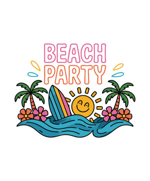 Modern vector illustration themed around a playful beach fun party t-shirt print, easily editable and scalable.