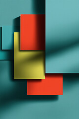 Poster - Bright geometric shapes on a blue background form a modern abstract design