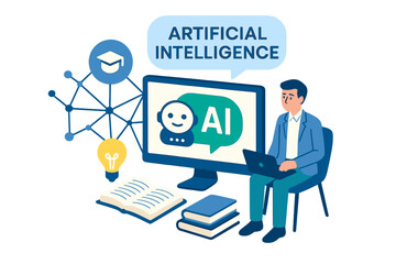 Poster - Isometric  provides knowledge expertise and intelligence through learning, connecting to the internet to chat with AI on  via Chatgpt