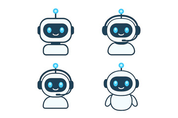 Poster - A future chat bot set featuring robot icons with blue cute eyes and smiles isolated in a circle