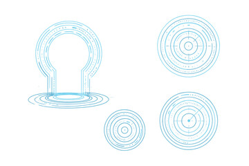 Poster - A futuristic portal featuring HUD and GUI elements, along with holograms, represents an abstract digital user interface technology