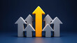 © Dudu - Leadership Concept with Yellow Arrow Standing Out Among Gray Arrows on Blue Background Representing Uniqueness, Success, and Direction in Business and Strategy
