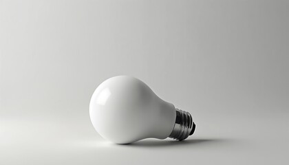 Poster - White light bulb on white background. Minimalist still life, studio shot. Represents idea, creativity, innovation, power, electricity. Suitable for tech, business, environment energy themes. 3D