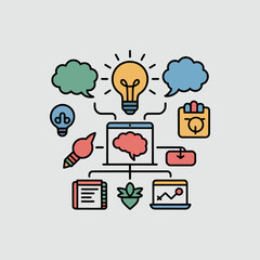 Poster - Brainstorming icon vector illustration, Technology and AI concept