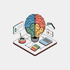 Poster - Brainstorming icon vector illustration, Technology and AI concept