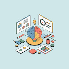 Poster - Brainstorming icon vector illustration, Technology and AI concept