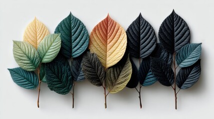Aufkleber - Close-up of a dried branch with copper colored leaves, showcasing intricate vein patterns and a minimal white background, suggesting autumn