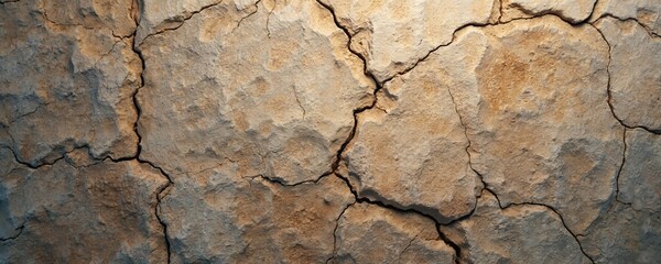 Poster - Cracked stone texture background. Rough rock surface with cracks. Old weathered wall detail. Concrete grunge background. Natural material, construction.