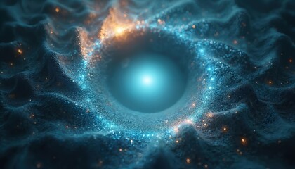 Poster - 3D render abstract circle light background. Blue tunnel portal, energy flow with dynamic glow effect. Futuristic digital tech design, vibrant digital creation. Science, astronomy space concept with