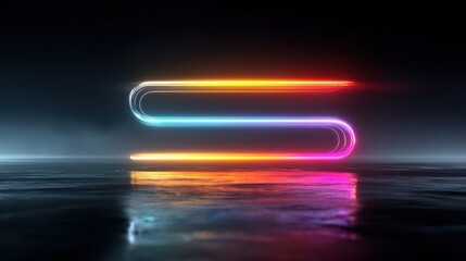 Fototapete - Infinity symbol lit with orange and teal neon lights on dark reflective surface, representing boundless concepts