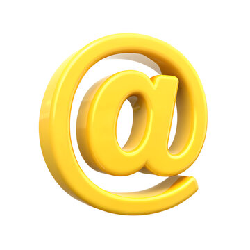 Yellow at sign, email symbol 3d rendering isolated on transparent background.