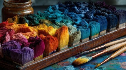 Aufkleber - Abstract multicolor texture showing rows of purple, blue, yellow, and red colors with visible patterns and brushstroke effect