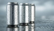 © Image Agency - Aluminum slim cans with water droplets on a reflective surface   -