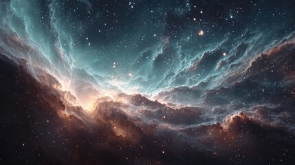 Poster - Deep space nebula exploration featuring light and cosmic dust among distant stars