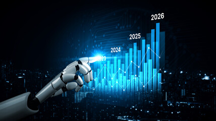 Poster - AI-generated image showing data-driven projection of business performance trends across five years using charts and analytics for strategic planning and decision making Vouch