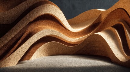Aufkleber - Abstract background with brown textured material layers forming wave patterns and curves, with a soft light creating a dramatic and organic composition