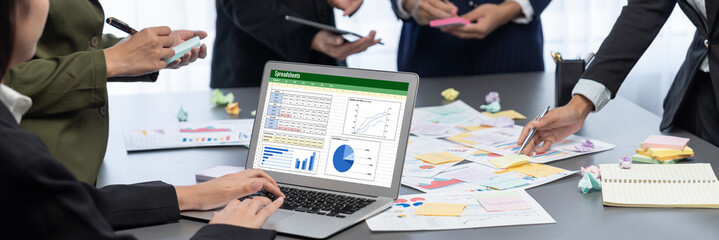 Poster - analyst team use sticky note for creative and analytic brainstorm for business idea with bi data das