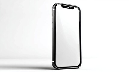 Poster - Smartphone standing upright with blank screen on a white background in studio lighting