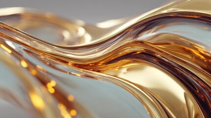 Aufkleber - Golden fluid abstract wave shimmers with metallic gleam and subtle bokeh effects, highlighting graceful motion