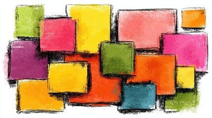 Poster - Colorful rectangular boxes depicting an abstract artistic expression on a white background