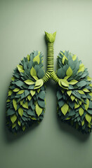 Poster - Lungs shaped from green leaves on a green background, symbolizing nature, health, and environmental consciousness Free space for text