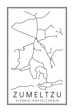 Hand drawn printable downtown road map poster of district ZUMELTZU of the Spanish city of VITORIA-GASTEIZ on solid white background with city name