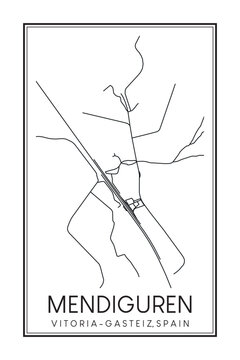 Hand drawn printable downtown road map poster of district MENDIGUREN of the Spanish city of VITORIA-GASTEIZ on solid white background with city name