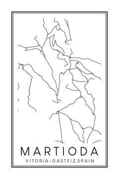 Hand drawn printable downtown road map poster of district MARTIODA of the Spanish city of VITORIA-GASTEIZ on solid white background with city name