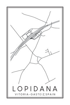Hand drawn printable downtown road map poster of district LOPIDANA of the Spanish city of VITORIA-GASTEIZ on solid white background with city name