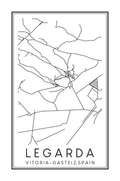 Hand drawn printable downtown road map poster of district LEGARDA of the Spanish city of VITORIA-GASTEIZ on solid white background with city name