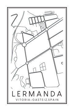 Hand drawn printable downtown road map poster of district LERMANDA of the Spanish city of VITORIA-GASTEIZ on solid white background with city name